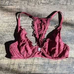 Aerie Happy Racerback Bralette 34B Burgundy Maroon